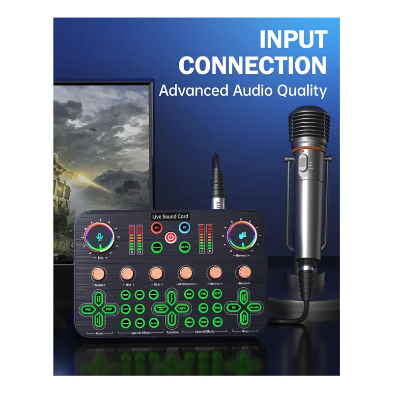 Gaming Audio Mixer, Streaming Audio Mixer, Audio Interface Sound Card For Live Streaming, Podcast Recording, PC, Guitar Durable