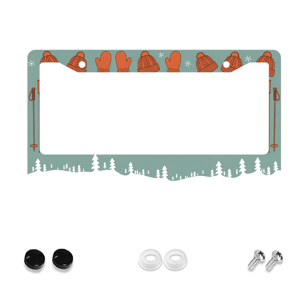 

Рамка номерного знака с 2 отверстиями оранжевой зимней тематикой, 1 шт., с вязаной шапкой и лыжным узором, алюминиевый материал, 6x12 дюймов, с комплектом винтов