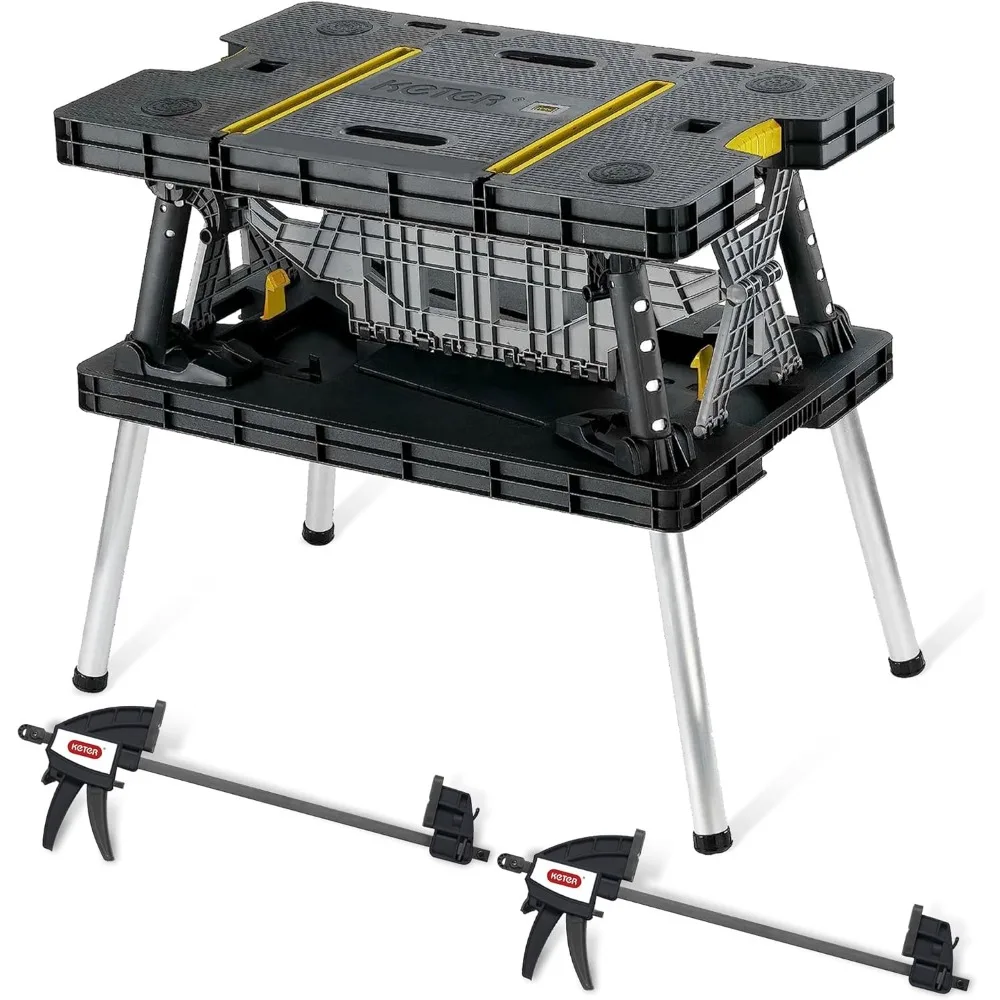 طاولة عمل قابلة للطي، منضدة عمل محمولة مع مشابك مقاس 12 بوصة للمرآب/الخشب - شديدة التحمل وجميع الأحوال الجوية