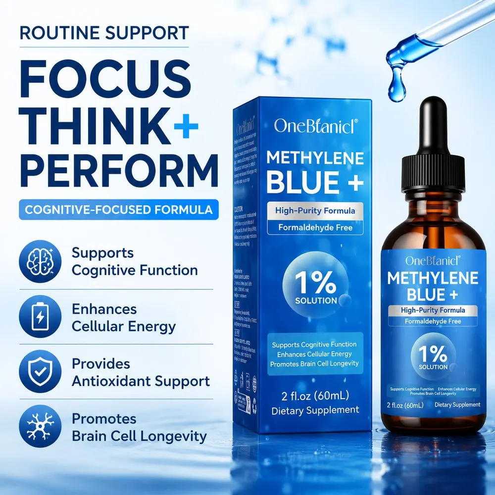 Methylene Blue+ Drops High-Purity 1% Mitochondrial Cellular Support Cognitive Focus & Energy Antioxidant Defense Sugar-Free 60ML
