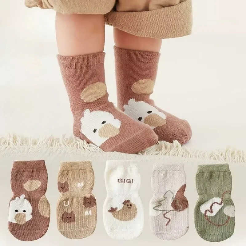 5 Paar Babysocken für Kleinkinder, rutschfest, für Kinder, Cartoon-Bodensocken, Innenboden, warmer Schlauch, Zubehör, 0–5 Jahre, Weihnachtsgeschenk
