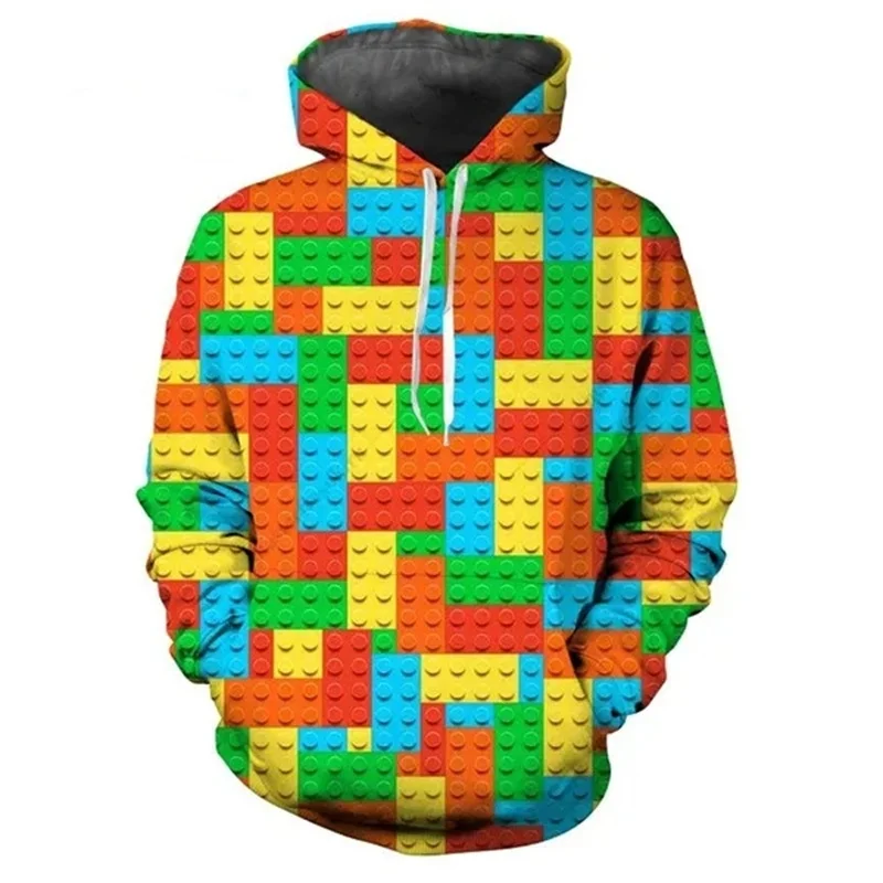 Colorful Building Blocks Graphic Men's Women's Hoodies Funny 3D Print Long Sleeve Hooded Sweatshirts Fashion Creative Casual Top