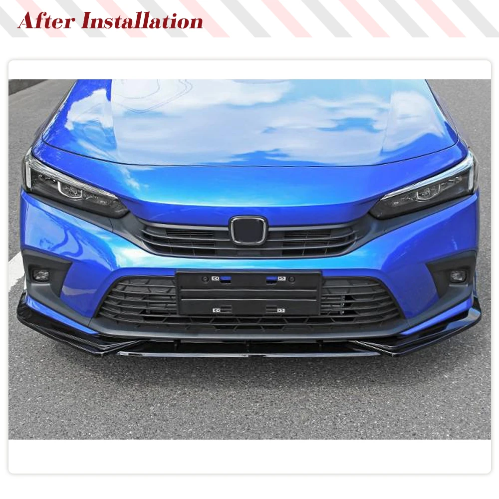 For Honda Civic 11th Gen Sedan 2022 2023 ABS Glossy Black 3 Pieces Car Front Bumper Lip Front Bumper Lip Spoiler Splitter