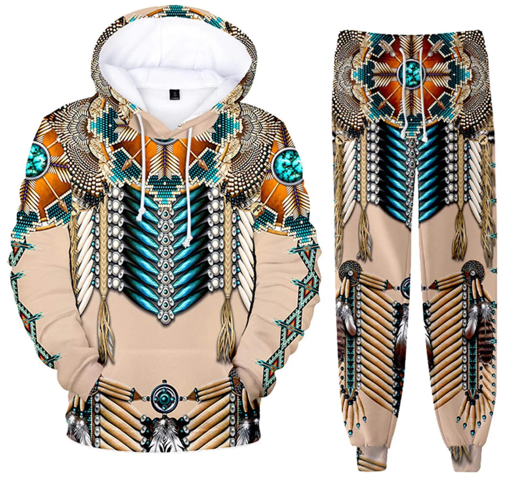 Autumn Men's Jogging Tracksuit 3D Indian Ethnic Printing Casual Hoodie +Pantsuit Unisexes Fashion StreetWear Creative Kids Suit