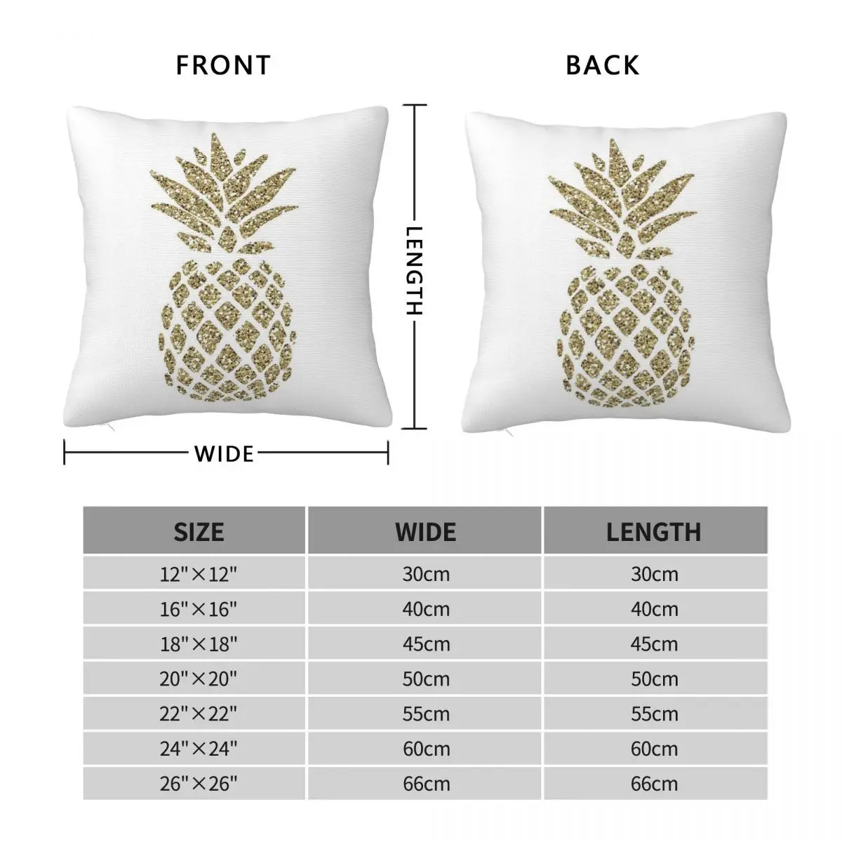 Gold Glitter Pineapple Square Pillowcase Polyester Linen Velvet Creative Zip Decorative Pillow Case Home Cushion Cover