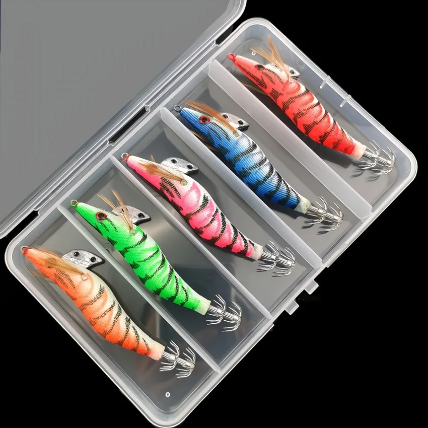 

5pcs 2.5# Hard Fishing Bait Fishing Lure Lead Squid Jig Hook Wooden Shrimp Artificial Fishing Lures Octopus Cuttlefish Shrimp