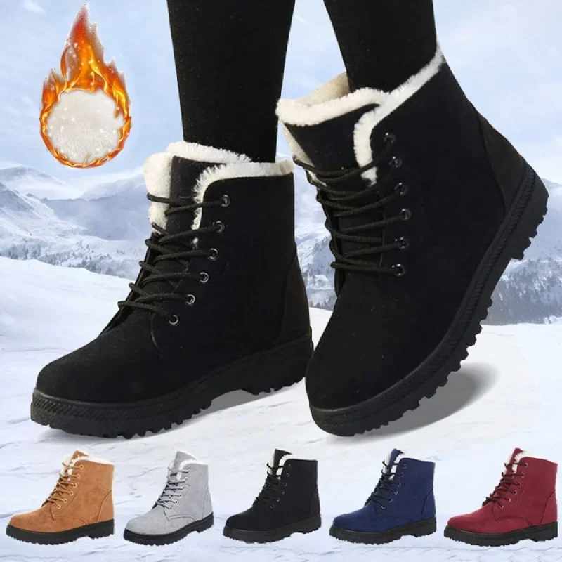 

2024 Women Winter Boots Ladies Snow Boots Lace Ankle Boots Female Non Slip Plush Fur Shoes Keep Warm Ankle Botas Plus Size 35-43