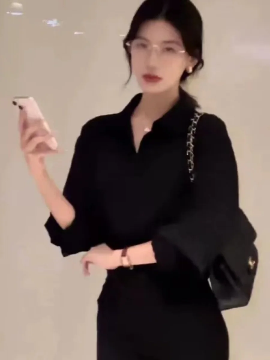 Colletto Ele Lungo Sve irt Design ampio da donna Autunno Bla Faionable oulder Bore Cardigan Sle Poliestere