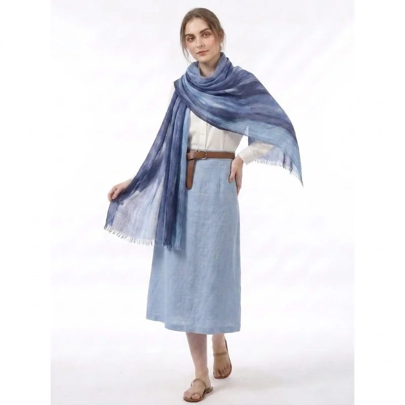Rainbow Pleated Scarf Ethnic Style Long Fashion Shawl Cross-Border Dirty Dyed Photo Headscarf for Ladies Dress Accessories
