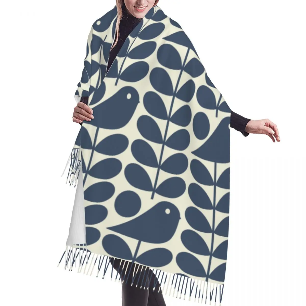 

Custom Printed Orla Kiely Early Bird Dark Marine Scarf Women Men Winter Warm Scarves Shawls Wraps