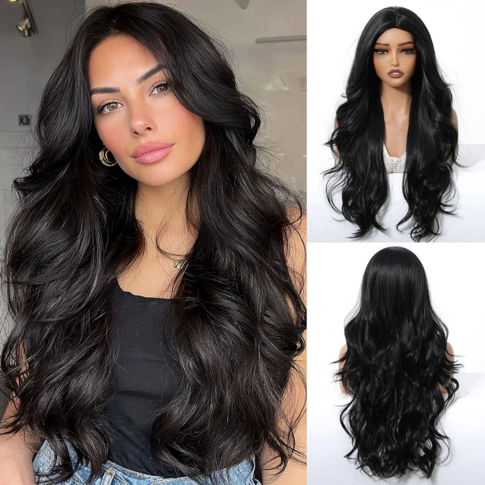 

4x4 Layered Black Wavy Lace Front Wigs Glueless Human Hair Wavy Curly Lace Frontal Wig Layered Body Wave HD Lace Wig for Women