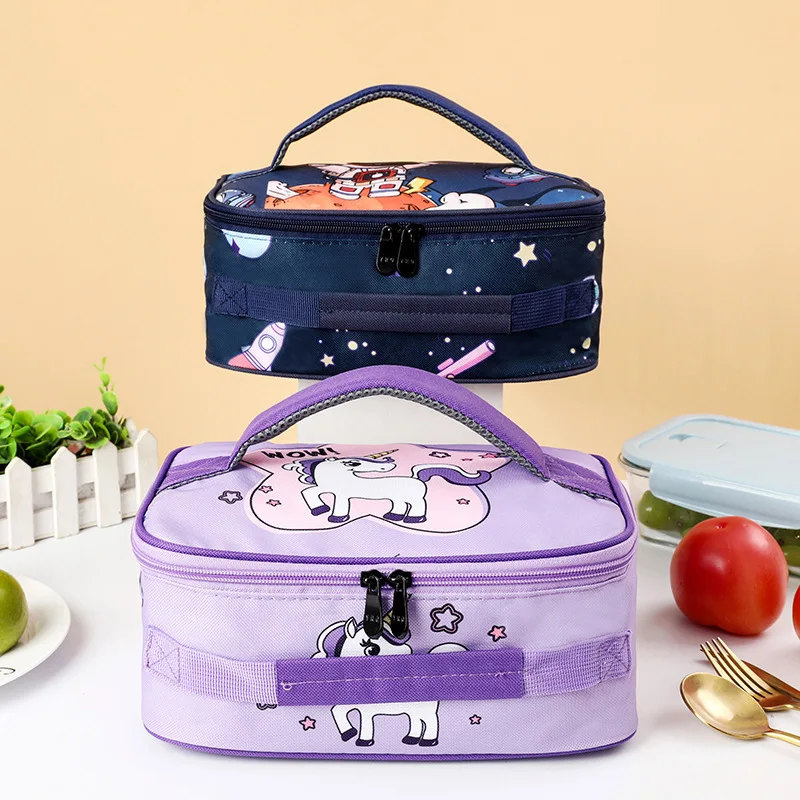 Kawaii เด็กถุงอาหารกลางวันฉนวนมือถือแบนฉนวนกระเป๋าเด็กนักเรียนปิคนิคน่ารักกระเป๋าอลูมิเนียมฟอยล์หนาถุงอาหาร