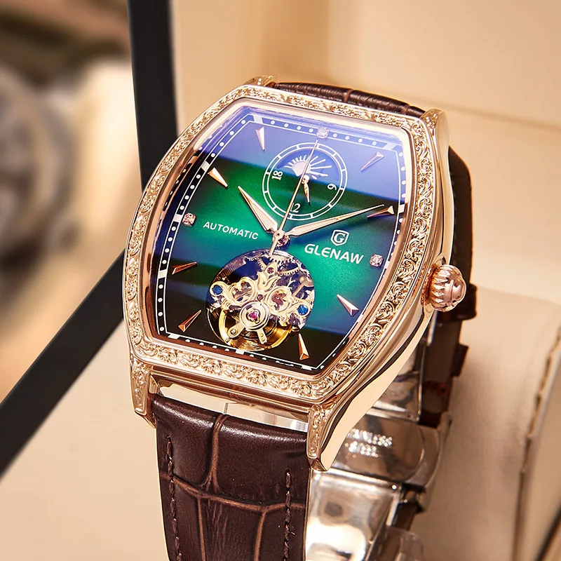 Top-Marke Tourbillon Herren-Armbanduhr Luxus Business Wasserdichte Herrenuhr Automatische Uhr Leder Herrenuhren reloj