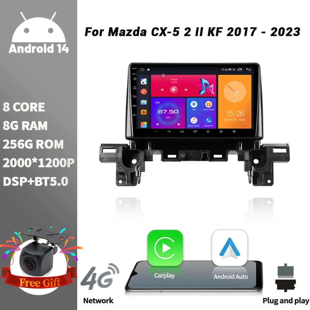 Car Radio Multimedia Player Navigation Wireless CarPlay Touch Screen Stereo Android Bluetooth For For Mazda CX-5 2 II KF 2017 -