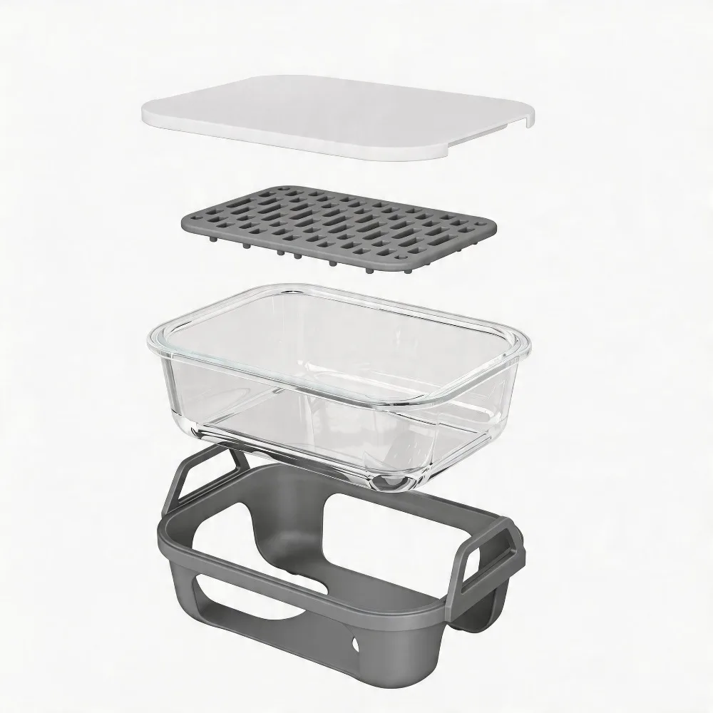 

Silicone Handle Air Fryer Glass Baking Pan Removable Dustproof Large Capacity Baking Dish Heat Resistant Baking Pan Cooking