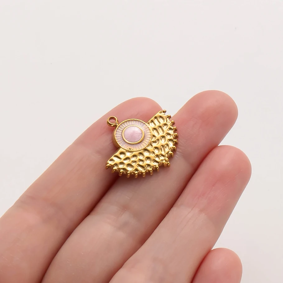 3-teiliges Mädchen-Anhänger-Set in Pink mit Öltropfen-Effekt aus Edelstahl, Pflanzen- und Blumenmotiv-Anhänger für Schmuckherstellung, DIY Schlüsselanhänger – Detail 8