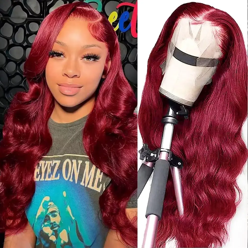 Burgundy 13x6 Hd Lace Frontal Human Hair Wig 220 Density Brazilian 13x4 Lace Front Wig 99j Body Wave Human Hair Wigs For Women image 4
