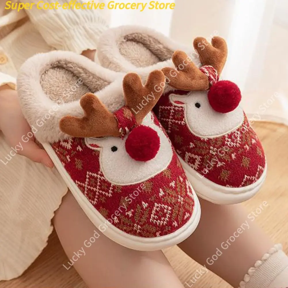 شباشب كاجوال لطيفة على شكل رسوم كرتونية من الأيائل، شباشب ناعمة وجميلة لعيد الميلاد غير قابلة للانزلاق، شباشب أرضية متينة للفتيات #4