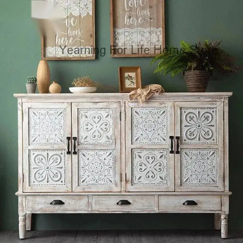 

American Solid Wood Living Room Cabinet Sideboards Retro Foyer Cabinet Old Carved Antique Storage Cabinets Living Room Furniture