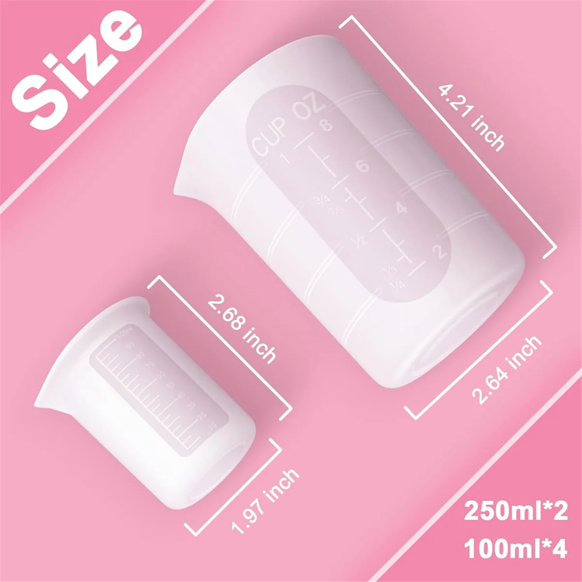 

6Pcs Silicone Measuring Cups Set - 2Pc 250ml Reusable Silicone Cups, 4Pcs Non-Stick Measuring Cups, Epoxy Mixing Cups-A70Z