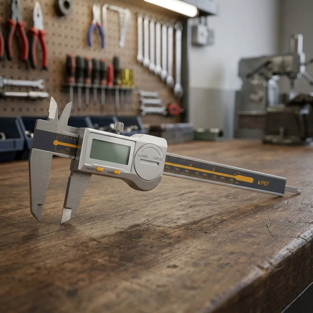 Stainless Steel Digital Caliper IP67 Rated Waterproof and Dustproof with Large LED Display and mm in Unit Conversion