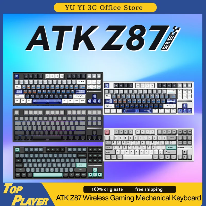 

ATK Z87 Mechanical Gaming Keyboard Hot Swappable 2.4g BT Three Modes Wireless Gasket Aluminum Top RGB Side Engraved Keycaps