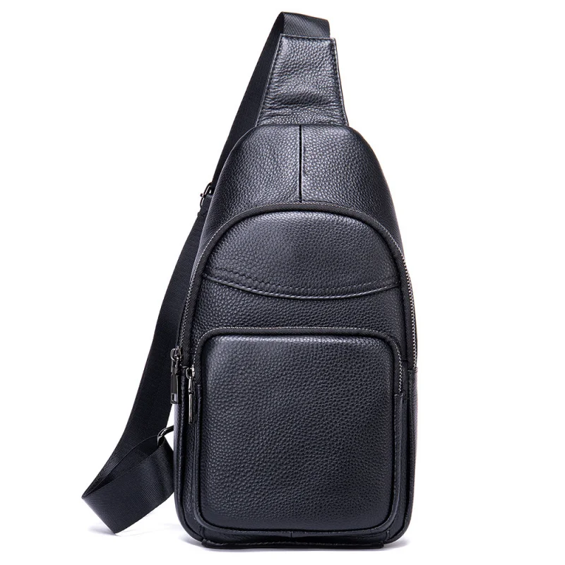 Men's genuine leather chest bag, top-layer cowhide shoulder crossbody bag, trendy large-capacity casual bag