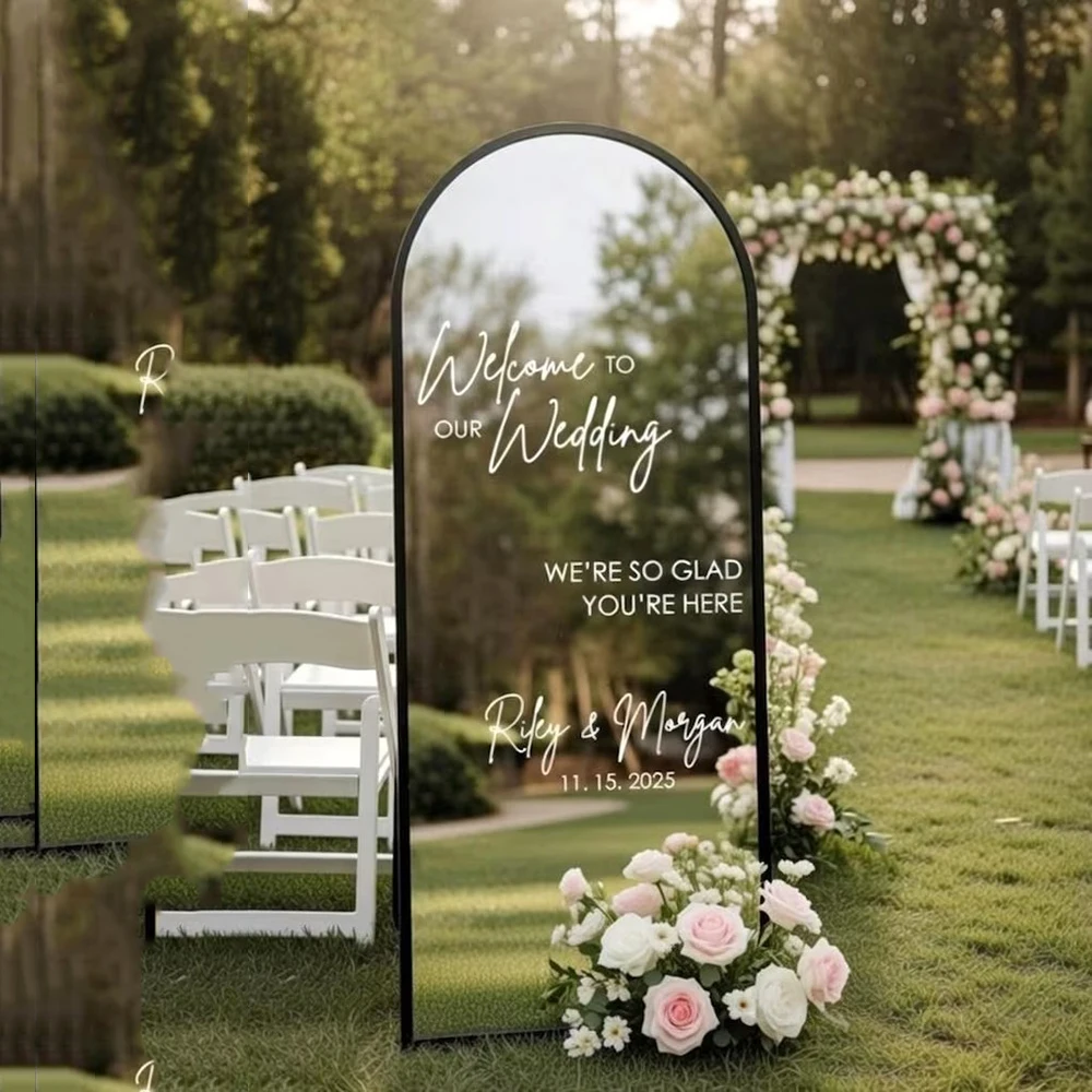 Custom Name Sign Decal Wedding Mirror Decal Welcome Selfie  Sign Welcome To Our Wedding Decal Personalized Vinyl Stickers