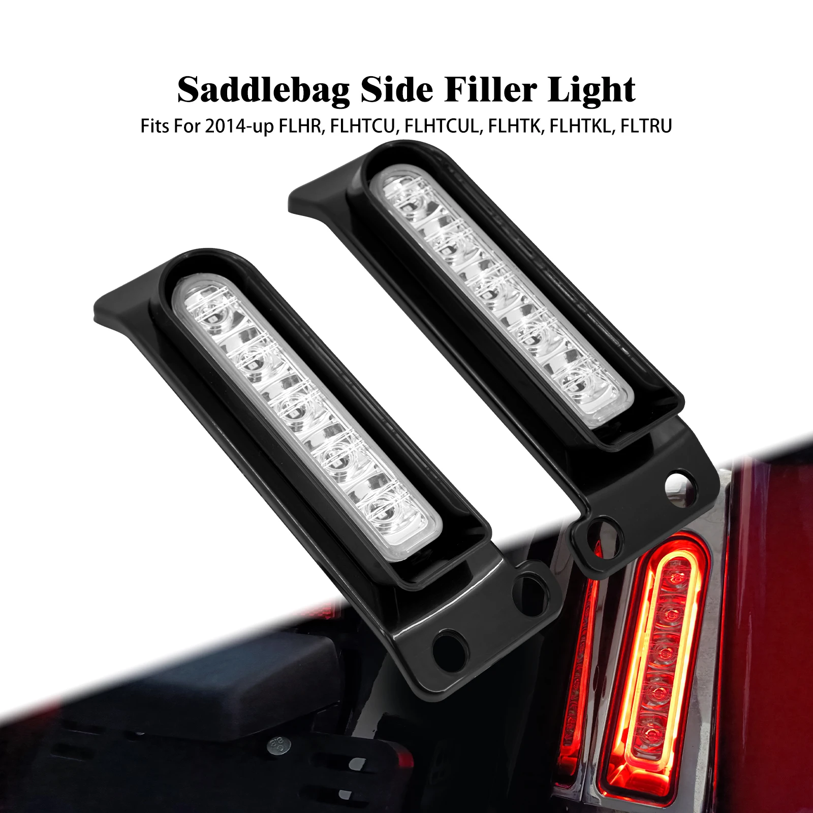 

Motorcycle Rear Fender Side Filler LED Light Saddlebag Brake Run Turn Signal Lamp For Harley Touring Ultra Limited FLHR 2014-up