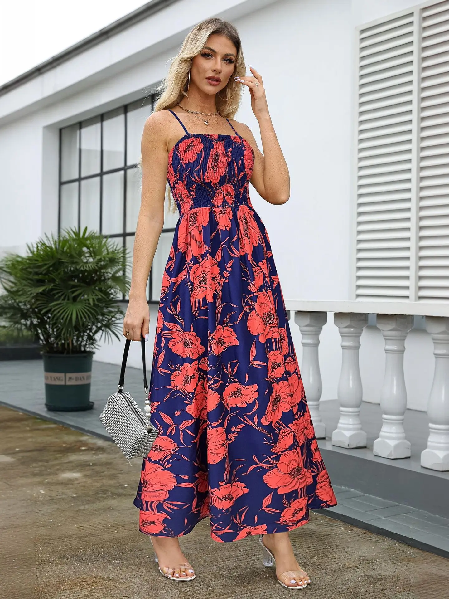 Maxi Printed Backless Women's Slip Dresses Suspender Dress High Waist Long Dress Summer Fashion Casual Vacation Female Clothing