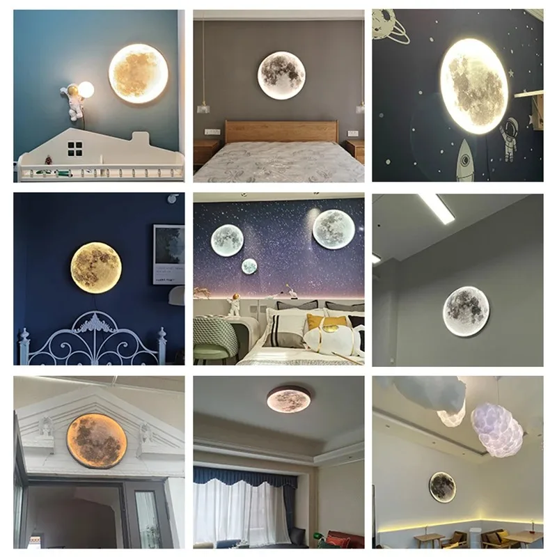 Moon Wall Lamp Aisle Corridor Mural Art Design Foyer Hallway Gallery Background Decoration Kid Bedroom Bedside Led Celing Light