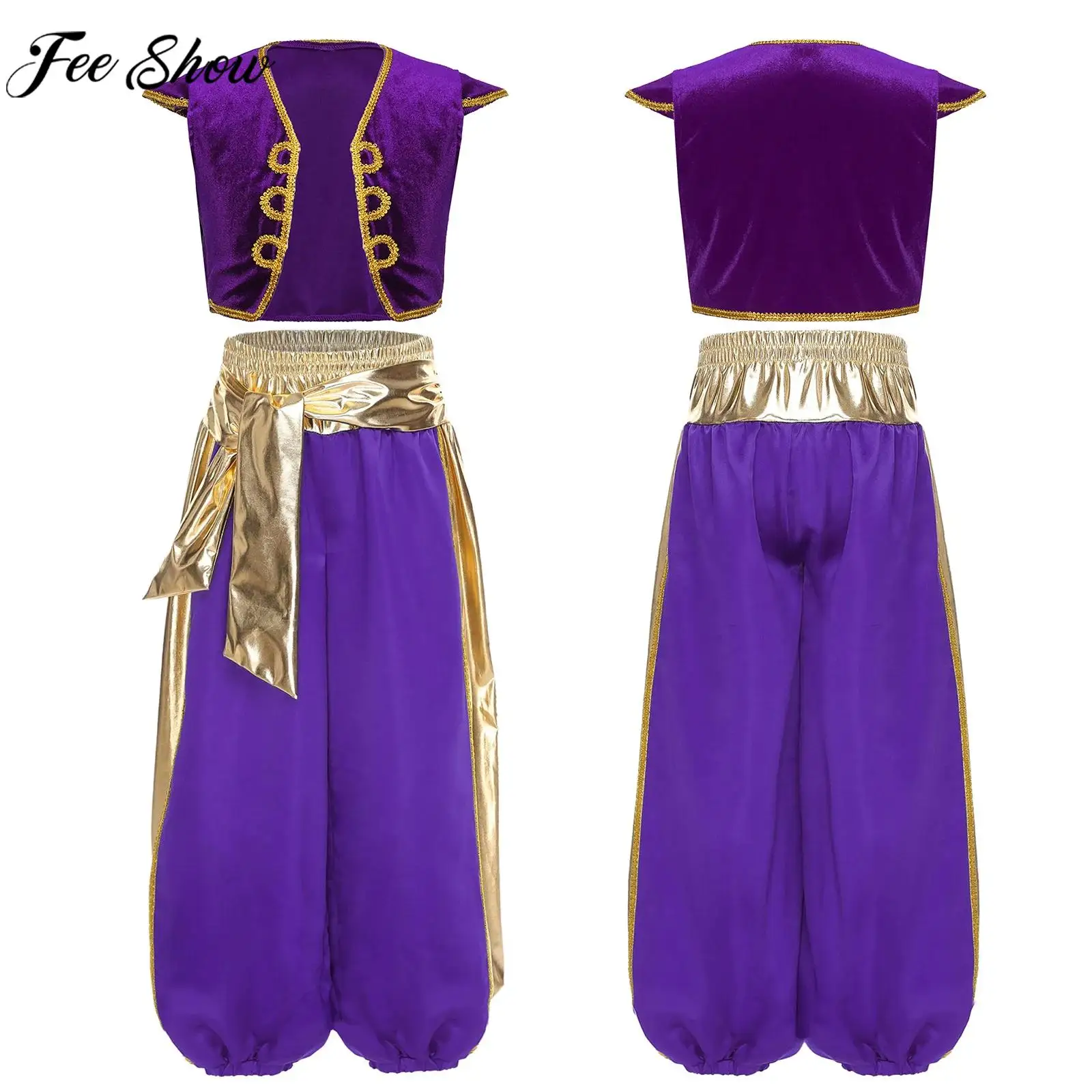 

Костюм для косплея арабского принца на Хэллоуин для мальчиков, костюм эльфа с короткими рукавами, жилет с шароварами, шаровары для карнавальной вечеринки