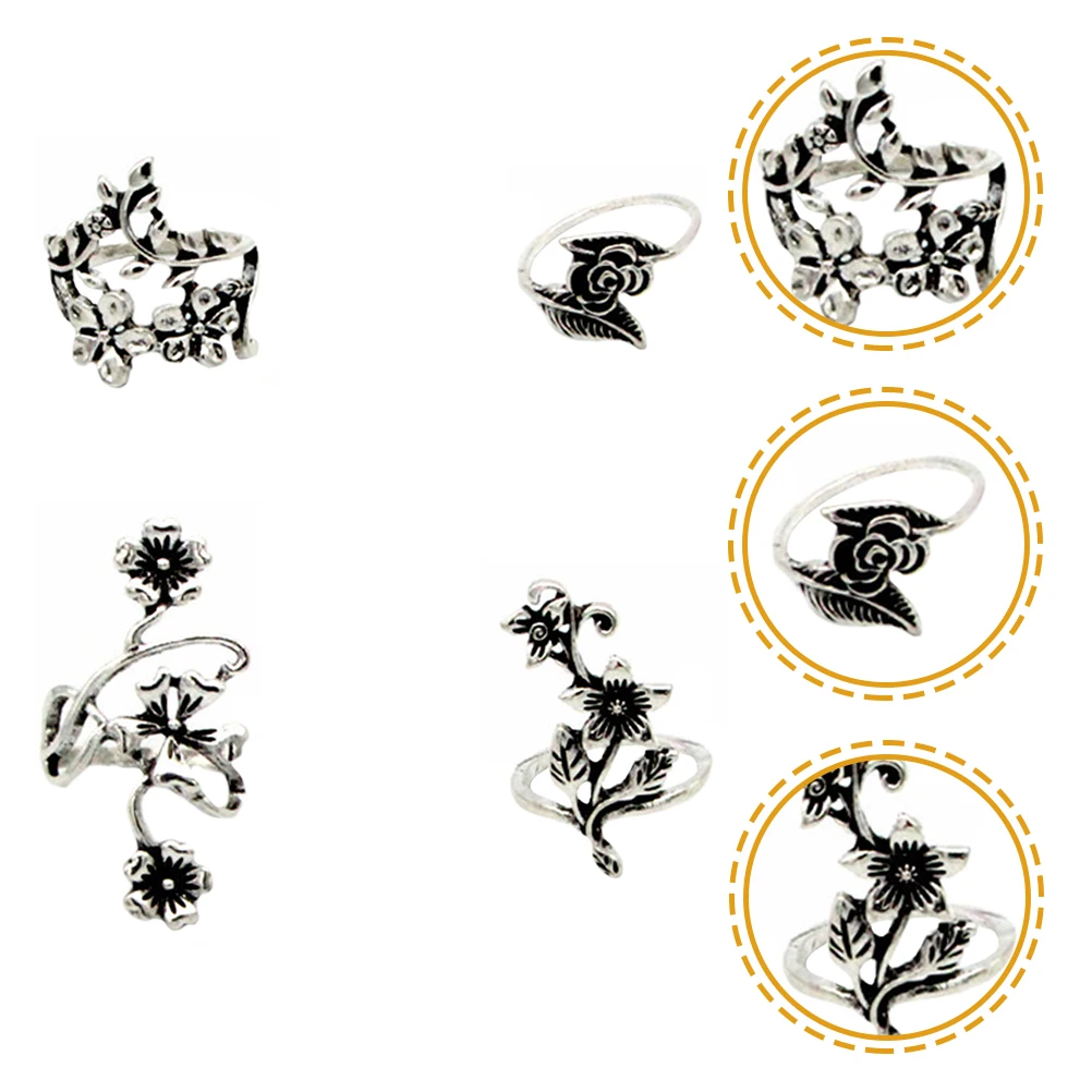

4Pcs Vintage Flower Finger Rings Alloy Durable Retro Knuckle Rings Gift for Women Birthday Christmas New Year Fashion Jewelry