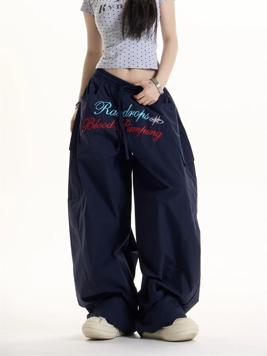 

Брюки-джинсы с вышивкой в стиле американского парашютного десанта, летние, тонкие, свободные, универсальные, повседневные, прямые, для мужчин и женщин