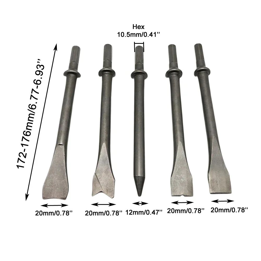 5pcs 175mm Steel Hexagonal Shank Heavy Duty Air Hammer Chisel For Removing Bolts Cutting/Rust Removal Pneumatic Tool Kit