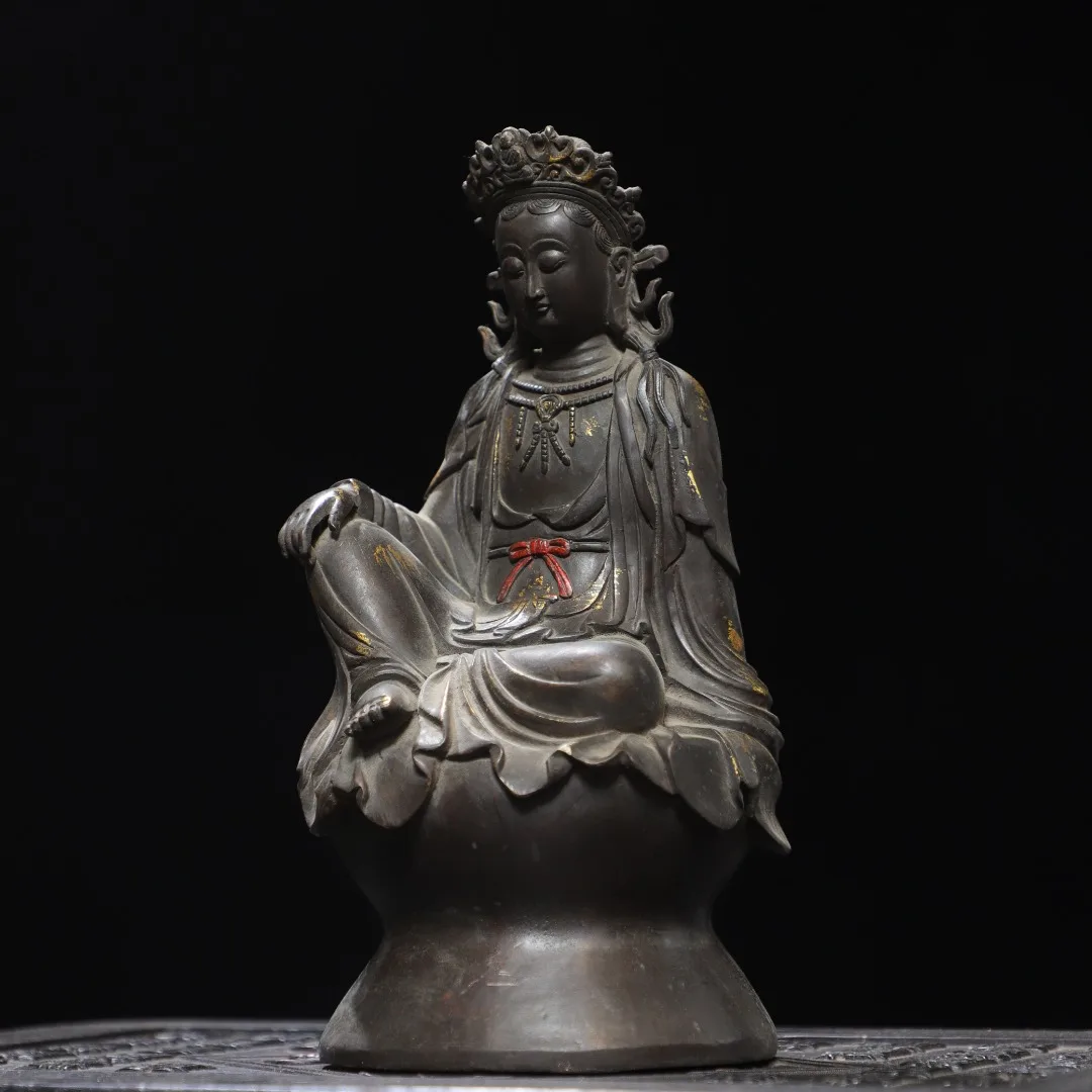 Folk Collection Old Bronze Gilded Cinnabar Free Avalokitesvara Bodhisattva Buddha Terrace Sitting Buddha Amitabha Wenfang screen