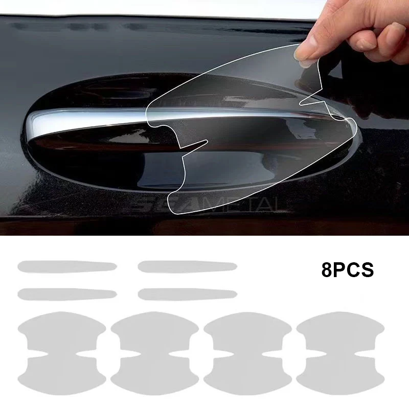SEAMETAL 8PCS Universal Car Door Handle Bowl Scratch Protective Stickers Transparent Car Handle Anti-collision Protection Strip