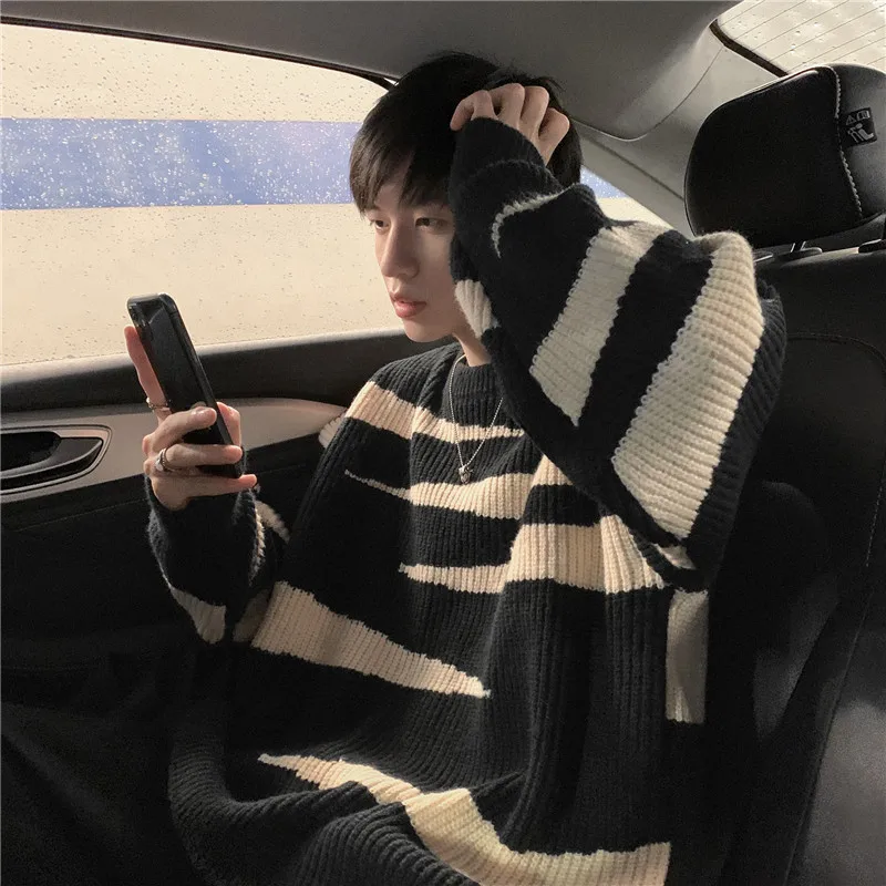 

TRSYPHXM Sweater men's contrasting zebra print outerwear knitted sweater fashionable and versatile Korean version thread jacket