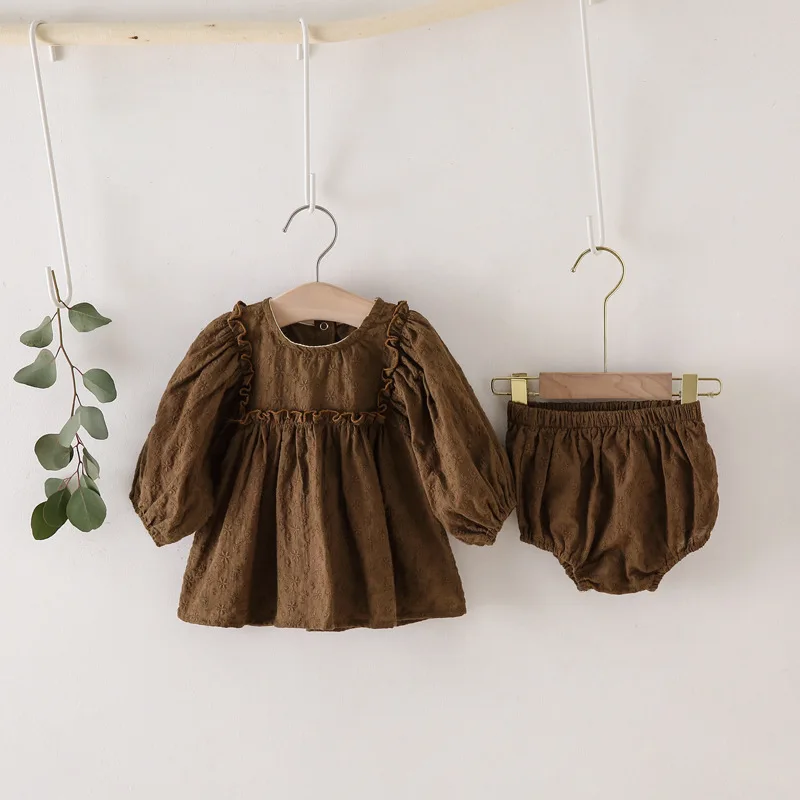 Vintage Lace Embroidery Girls Clothing Set Spring Fall Long Sleeve Infant Baby Jumpsuit for Toddler Girls Clothing Children Suit