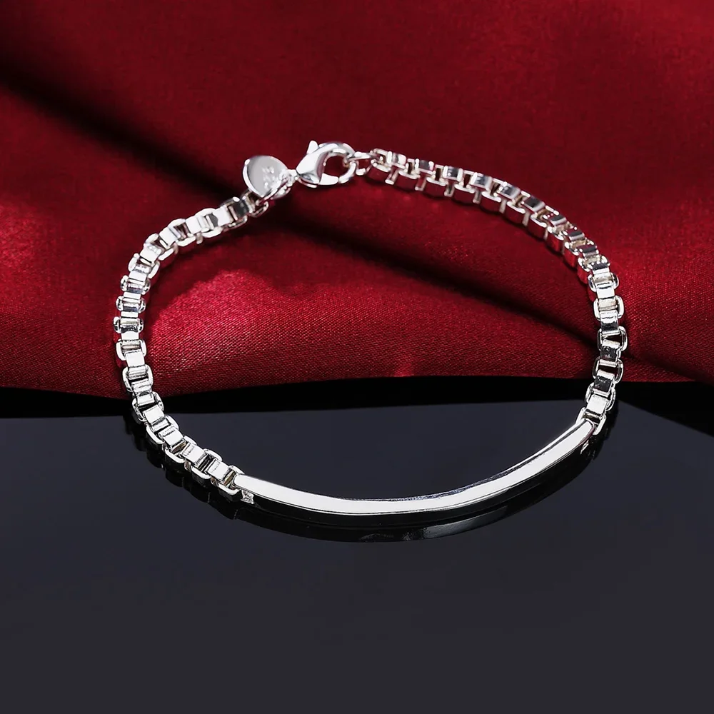 Hot Gift Fashion 925 Sterling Silver 4MM Classic Strip Lattice Bracelet for Woman Man Wedding Party Noble Gifts Jewelry