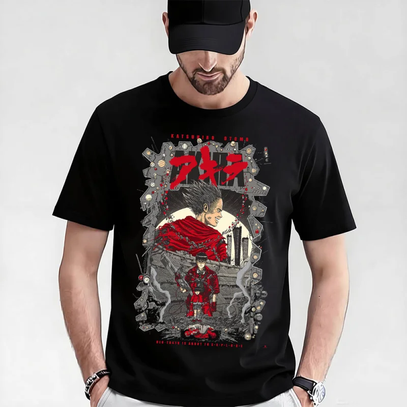 

0325 Otomo Akira Anime T Shirt Cyberpunk Manga City explosion Graphic clothes cyber mecha Neo-Tokyo Streetwear All size tops