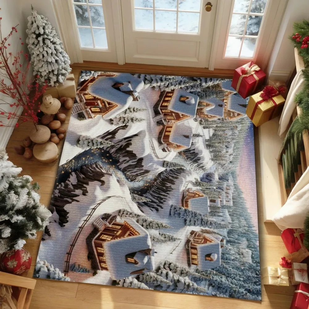 Christmas Santa Chimney Carpet For Living Room Xmas Gift Snow Moon Rug Winter Holiday Bedroom Bedside Floor Mat Home Doormat