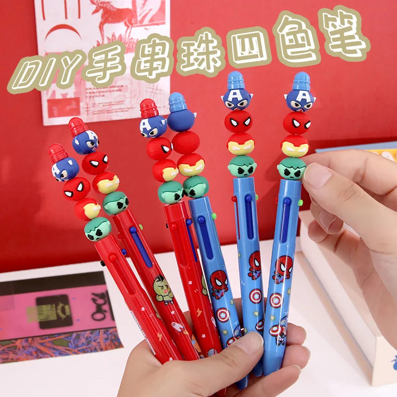 6/48pcs Cartoon Superhero Avengers 4 Colors 0.7mm Ballpoint Pen Press Pen Colored Markings Multifunctional Stationery Wholes