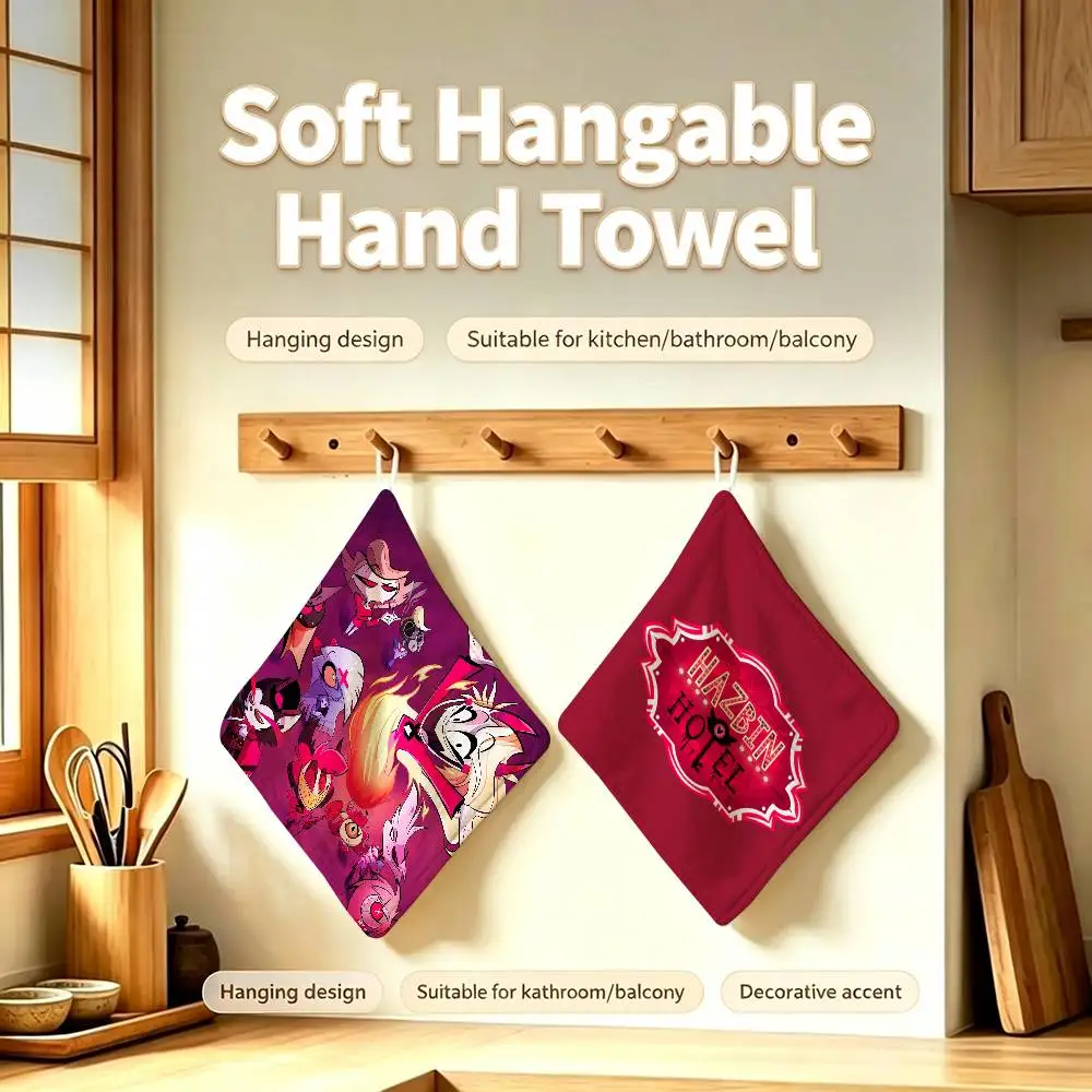 Classic H-Hazbin Hotels Polyester Cotton Hanging Kitchen Towel Skin Friendly Hand Wiping Towel For Hotel Cafe Household
