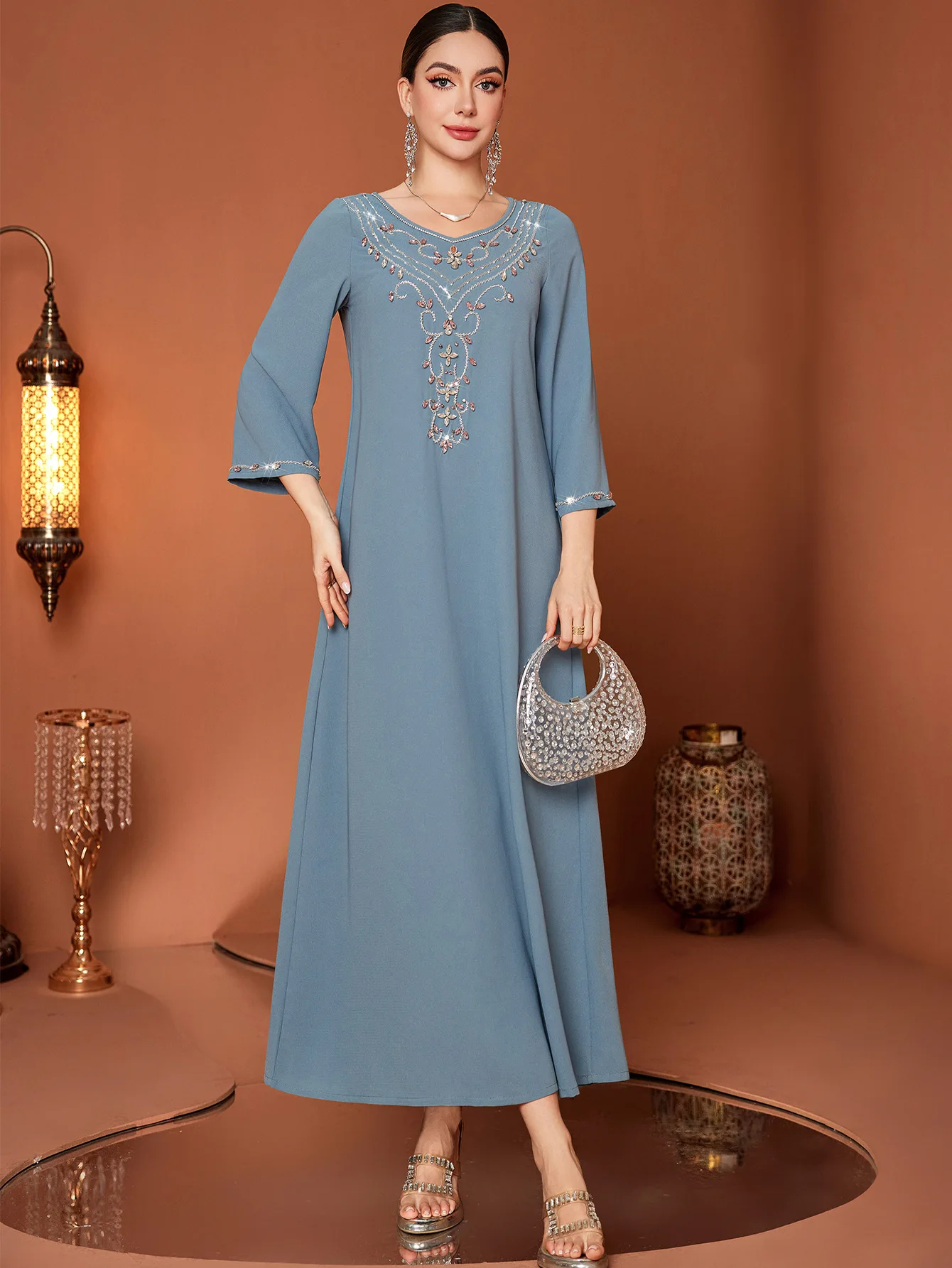 

Ид мусульманское женское платье Абая с бриллиантами Vestidos Largos вечерние кафтан Джалабия Рамадан Дубай арабский халат 2025 длинные платья с вышивкой