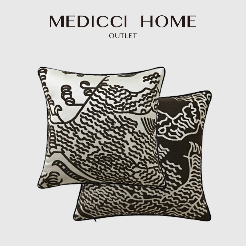 Medicci Home American Style Mountain Tiger Jacquard Cushion Cover Luxury Modern Abstract Pillow Case 50x50cm Black And White