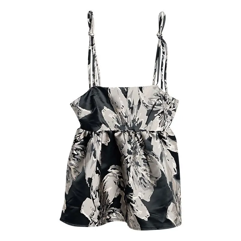 Spring and Summer New Design with Lace-up Bows and Puffy Straps, Worn As A Top or A Tank Top for Women