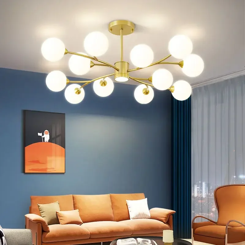 Glass Ball Led Chandelier Iron Gold Black for Bedroom Living Room Hall Pendant Lights Home Decor Lusters Fixture G9