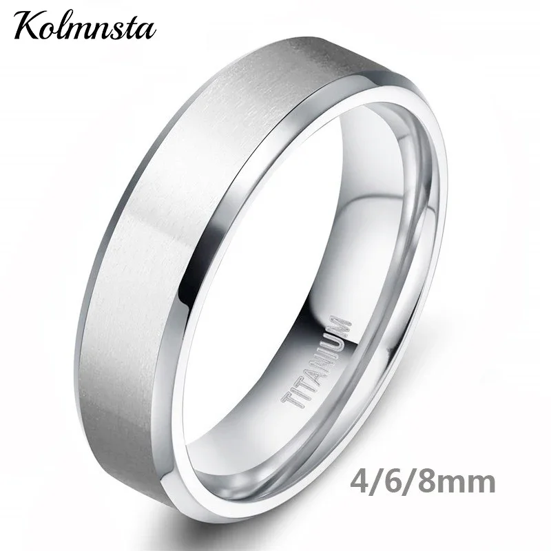 Kolmnsta 8/6/4mm Silver Color Men\'s Titanium Ring Brushed Man Wedding Band Engagement Rings Male Jewelry Couple anel feminino