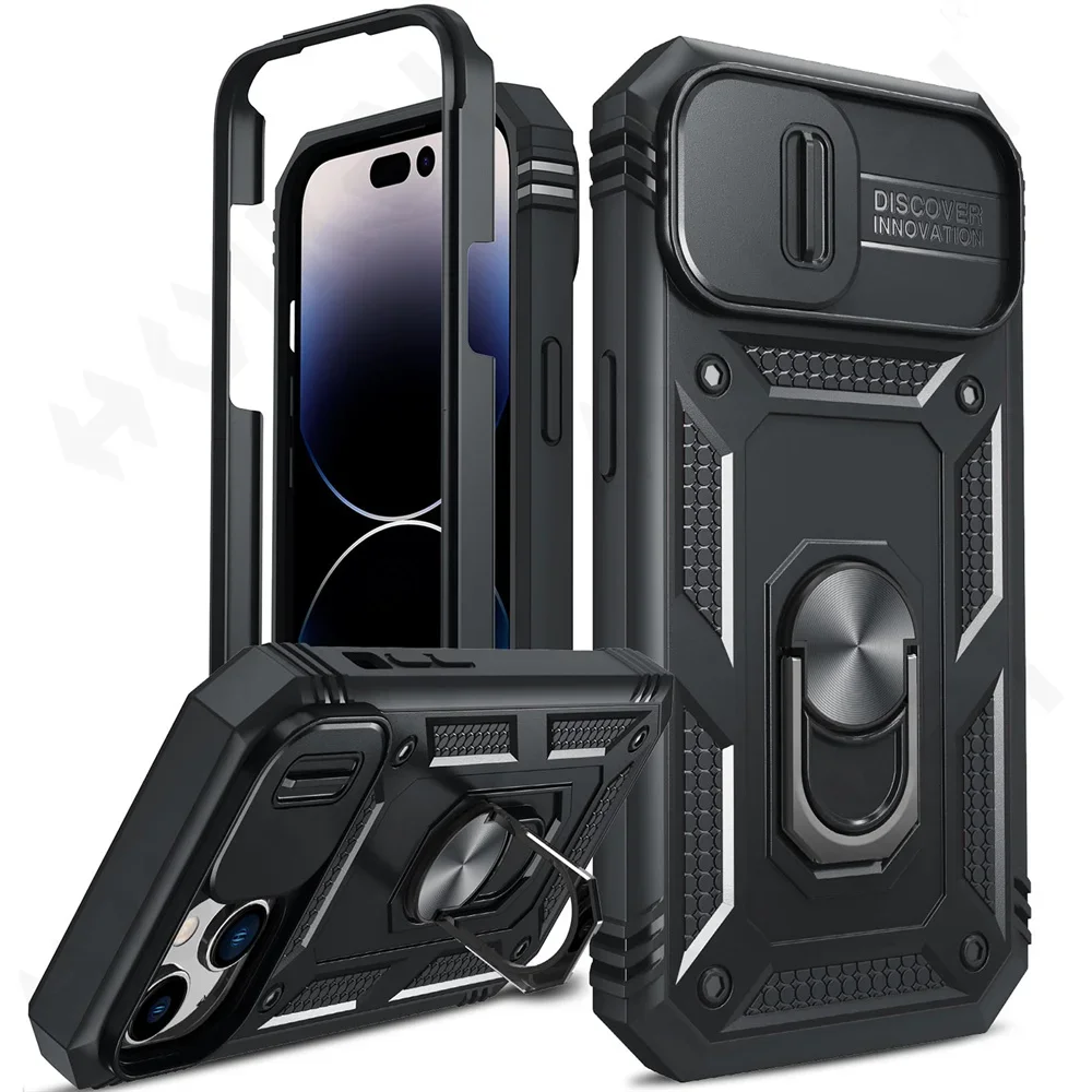 Case For iPhone 16 15 14 13 12 11 Pro Max X Max Plus Heavy Duty with Camera 360 Degree Rotate Kickstand Sturdy Shockproof Cover